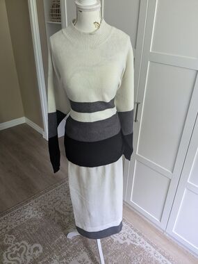 Dorothy Perkins Cream Knit Top With Striped Midi Skirt